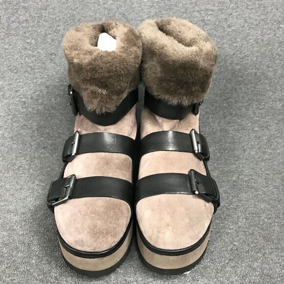NWT ASH Zazie Tortora Taupe Suede Shearling Buckle Platform Boots Sz US 7 EU 37 - Picture 5 of 7